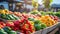 Harvest of peppers with fresh red yellow green and sweet pepper for sale at the market