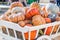 Harvest pumpkins in the cart at the fair