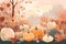 Harvest pumpkins in the garden pastel drawing, autumn festive background. Generative AI