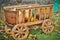 Harvest pumpkins in a wooden cart