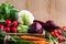 Harvest still life. Food composition of fresh organic vegetables