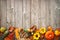 Harvest or Thanksgiving background with autumnal leaves, fruits