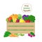 Harvest in a wooden box. Crate with autumn vegetables. Fresh Organic food from the farm. Vector colorful illustration of the