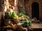 Harvested Abundance: Fresh Vegetables Amidst Old City Ruins