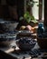 The harvested blueberries are placed in a bowl in the kitchen.