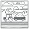 Harvester or farm tractor carrying hay in carriage outline drawing