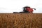 Harvester making harvesting soybean field .