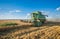 Harvesting combine in the field