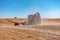 Harvesting crops in palouse washington on a sunny day