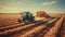 Harvesting Of Grain: Hyper-realistic Sci-fi Tractors At Sunset