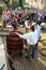 Harvesting grapes: festival of the grape harvest in chusclan village, south of France