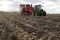 Harvesting potatoes in a field in the countryside