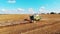 Harvesting of the rye field is getting finished by the combines