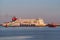 Harwich, Essex, ferry Stena Hollandica passing the dockside and red lightships