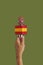 has a microphone patterned with the spanish flag