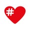 The hash love icon. Hashtag heart symbol. Flat