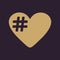 The hash love icon. Hashtag heart symbol. Flat