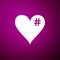 The hash love icon. Hashtag heart symbol icon isolated on purple background