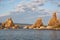 Hashigui-iwa Bridge Pillar Rocks at the Kushimoto. Wakayama prefecture. Honshu. Japan