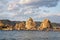 Hashigui-iwa Bridge Pillar Rocks at the Kushimoto. Wakayama prefecture. Honshu. Japan