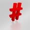 Hashtag. The 3D hash symbol with shadow and reflection