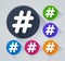 Hashtag circle icons with shadow