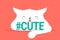 Hashtag cute concept flat vector illustration of funny cat hugging letters cute and smiling