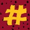 Hashtag icon, sloppy hand drawing, symbol on spotted background