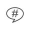 Hashtag icon in speech bubble. Vector illustration, flat design