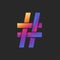 Hashtag logo 3d trendy gradient design is a metadata tag that is prefaced by the social networks hash symbol mockup