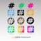 Hashtag multicolored set for icons of logos, vector