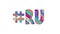 Hashtag #RU. Animated text isolated on white background, 4K video. Colored funny doodle letters, unique style.