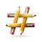 Hashtag sign made of school pencils, vector illustration