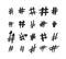 Hashtag signs. Number sign, hash, or pound sign. Hand painted symbols isolated on a white background. Vector