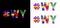 Hashtag #WY set. Multicolor bright funny cartoon colorful doodle bubble isolated text. Rainbow colors.