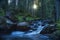 Hassafallen Stunning Waterfall and Low Sunrays in Rural wild Forest