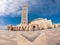 Hassan II Mosque on coast of Atlantic Ocean in Casablanca Morocco. Biggest mosque in Africa. Beautiful Arabic African Architecture