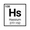 Hassium periodic table chemical element. Mendeleev table hassium atom sign