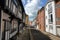 HASTINGS, UK - JULY 22, 2017: All Saints Street in Hastings Old town with 16th century timbered framed and medieval houses