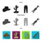 Hat, cactus, jeans, knot on the lasso. Rodeo set collection icons in black, flat, monochrome style vector symbol stock