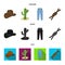 Hat, cactus, jeans, knot on the lasso. Rodeo set collection icons in cartoon,black,flat style vector symbol stock