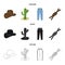 Hat, cactus, jeans, knot on the lasso. Rodeo set collection icons in cartoon,black,outline style vector symbol stock