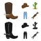 Hat, cactus, jeans, knot on the lasso. Rodeo set collection icons in cartoon,black style vector symbol stock
