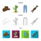 Hat, cactus, jeans, knot on the lasso. Rodeo set collection icons in cartoon,outline,flat style vector symbol stock