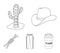 Hat, cactus, jeans, knot on the lasso. Rodeo set collection icons in outline style vector symbol stock illustration web.