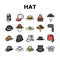 hat cap head man safety fashion icons set vector