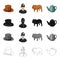 Hat is a cylinder, a policeman, an English bulldog, a kettle. England set collection icons in cartoon black monochrome