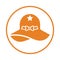 Hat, fashion, travel icon. Orange vector sketch.65.