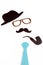 Hat glasses mustache pipe and necktie shapes