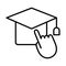Hat graduation with hand mouse cursor line style icon